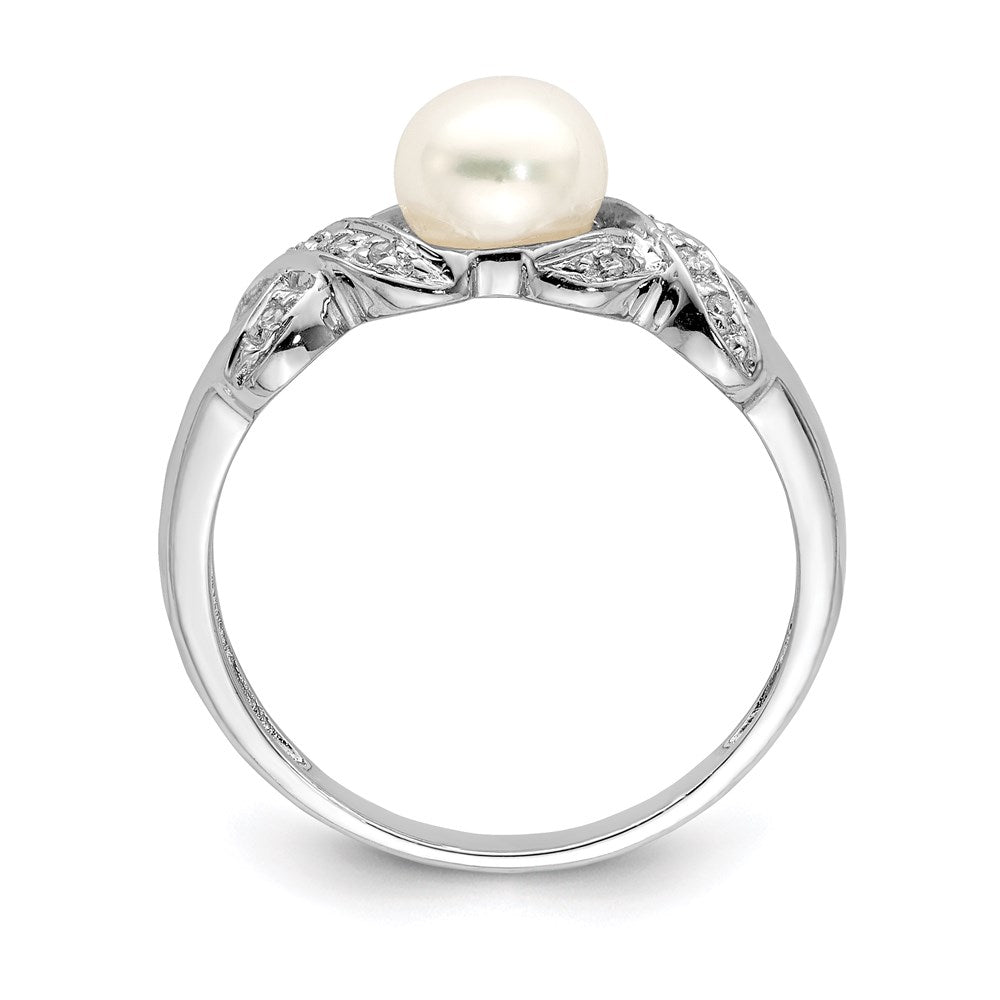 Sterling Silver Rhodium FW Cultured Button Pearl Ring