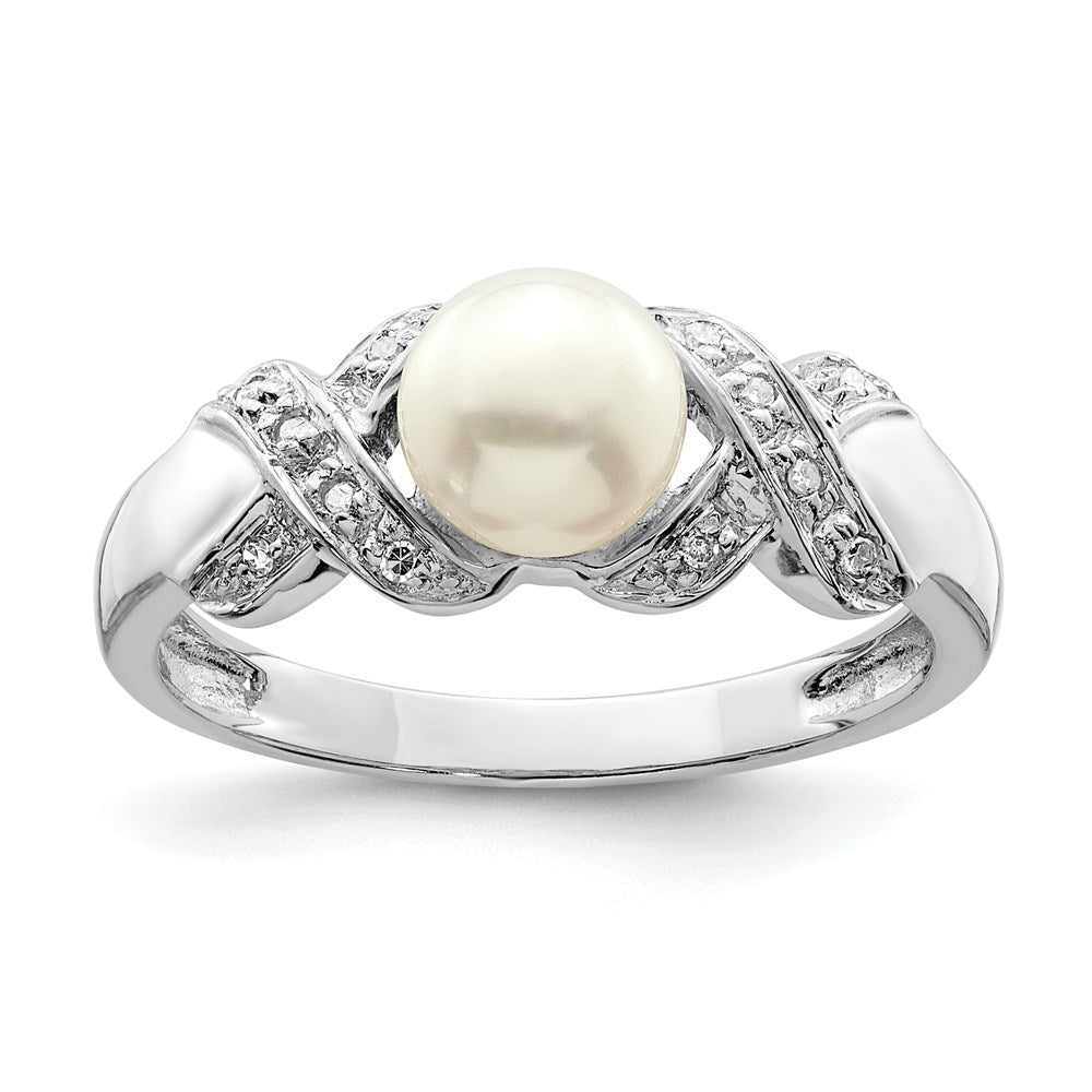 Sterling Silver Rhodium FW Cultured Button Pearl Ring