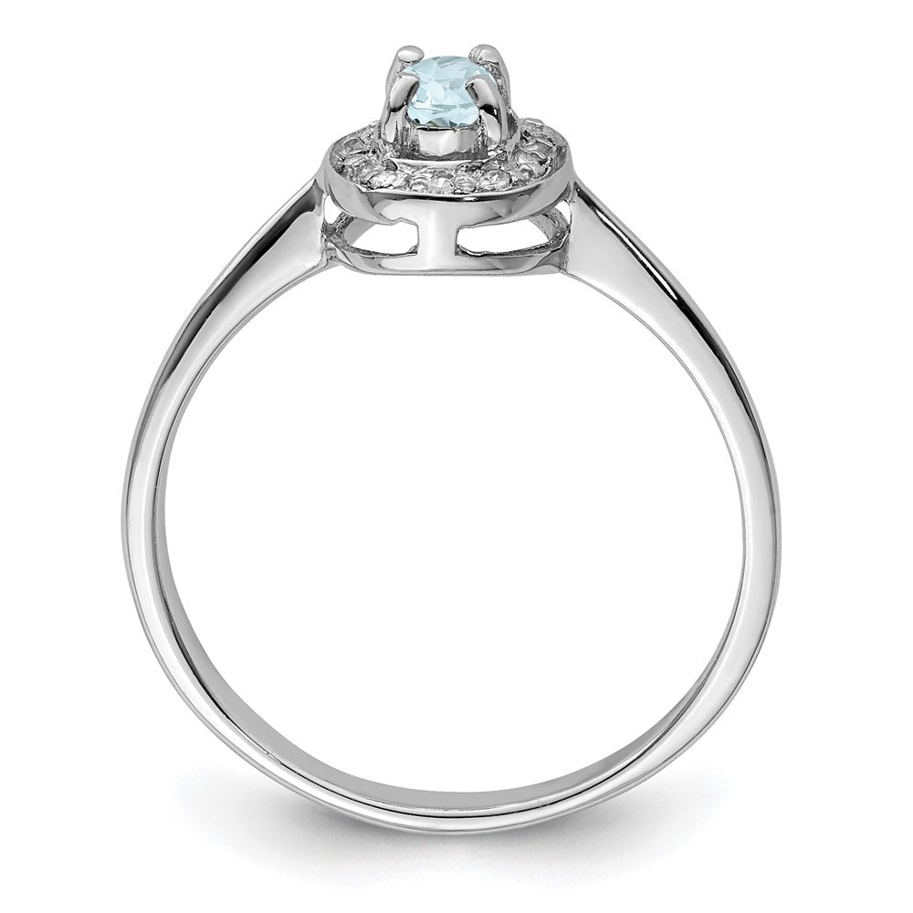 Sterling Silver Rhodium Aqua & Diamond Ring