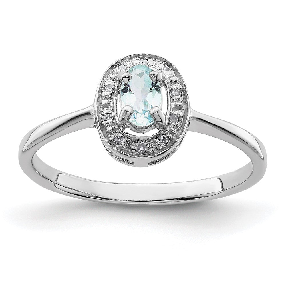 Sterling Silver Rhodium Aqua & Diamond Ring