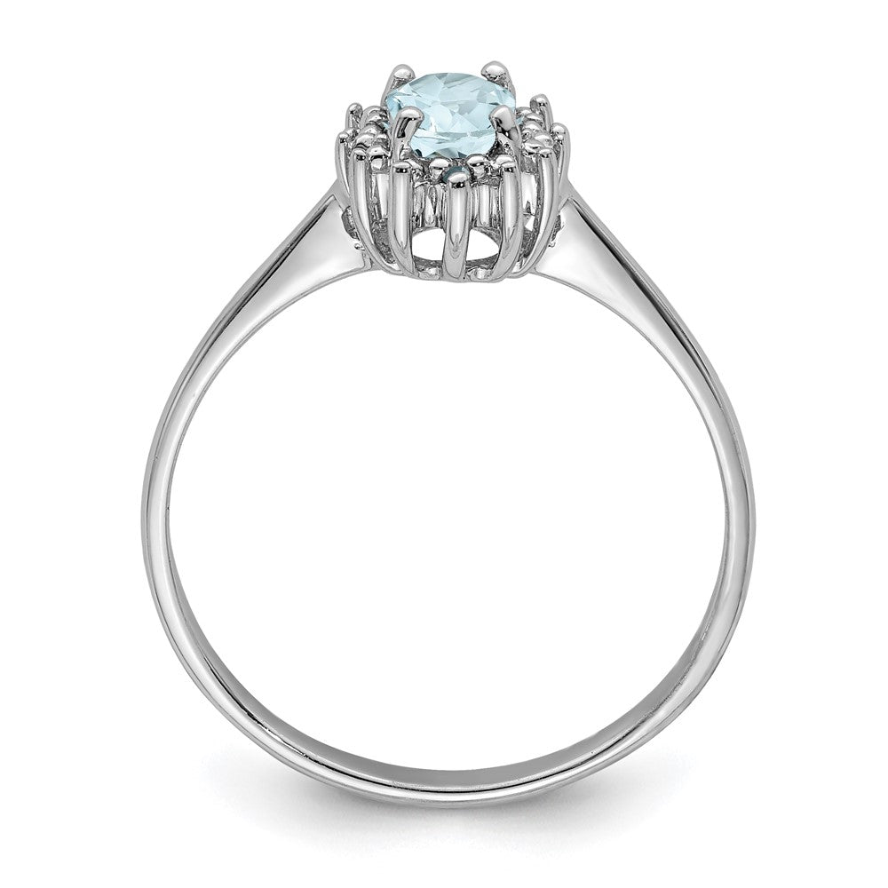 Sterling Silver Rhodium Aquamarine Diamond Ring