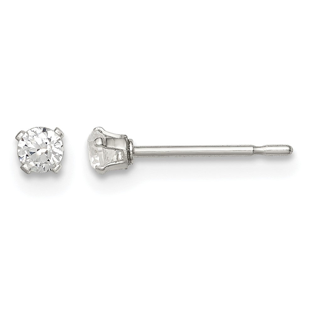 Sterling Silver Polished Round Snap Set CZ Stud Earrings