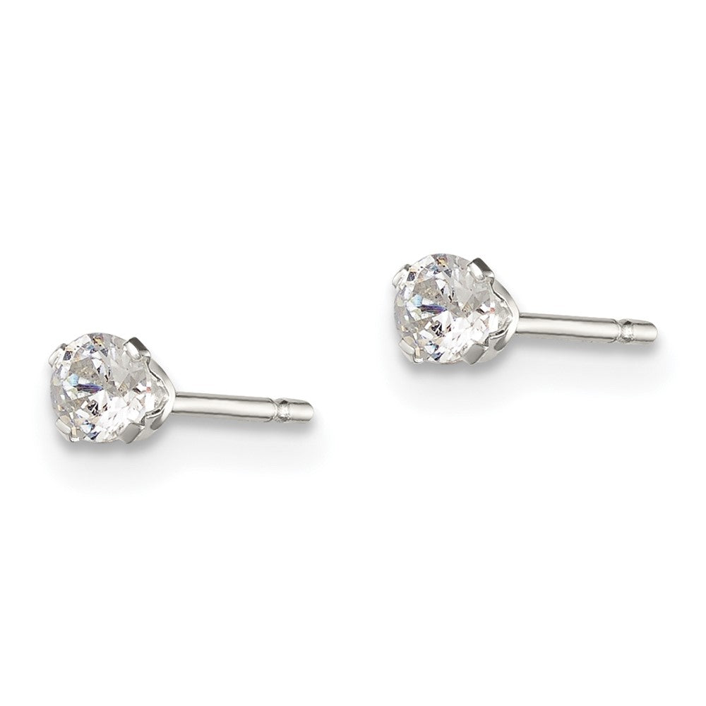 Sterling Silver Polished Children's Round Snap Set CZ Stud Earrings