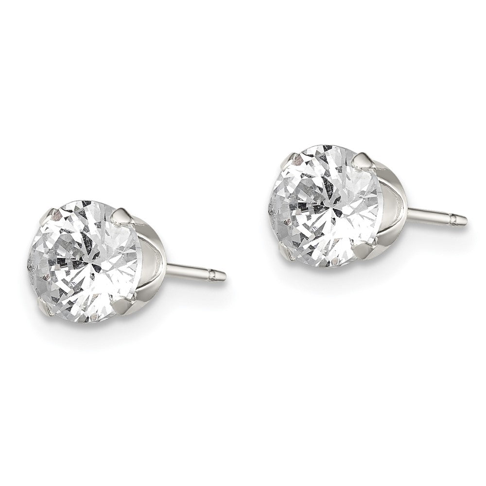 Sterling Silver Round Snap Set CZ Stud Earrings