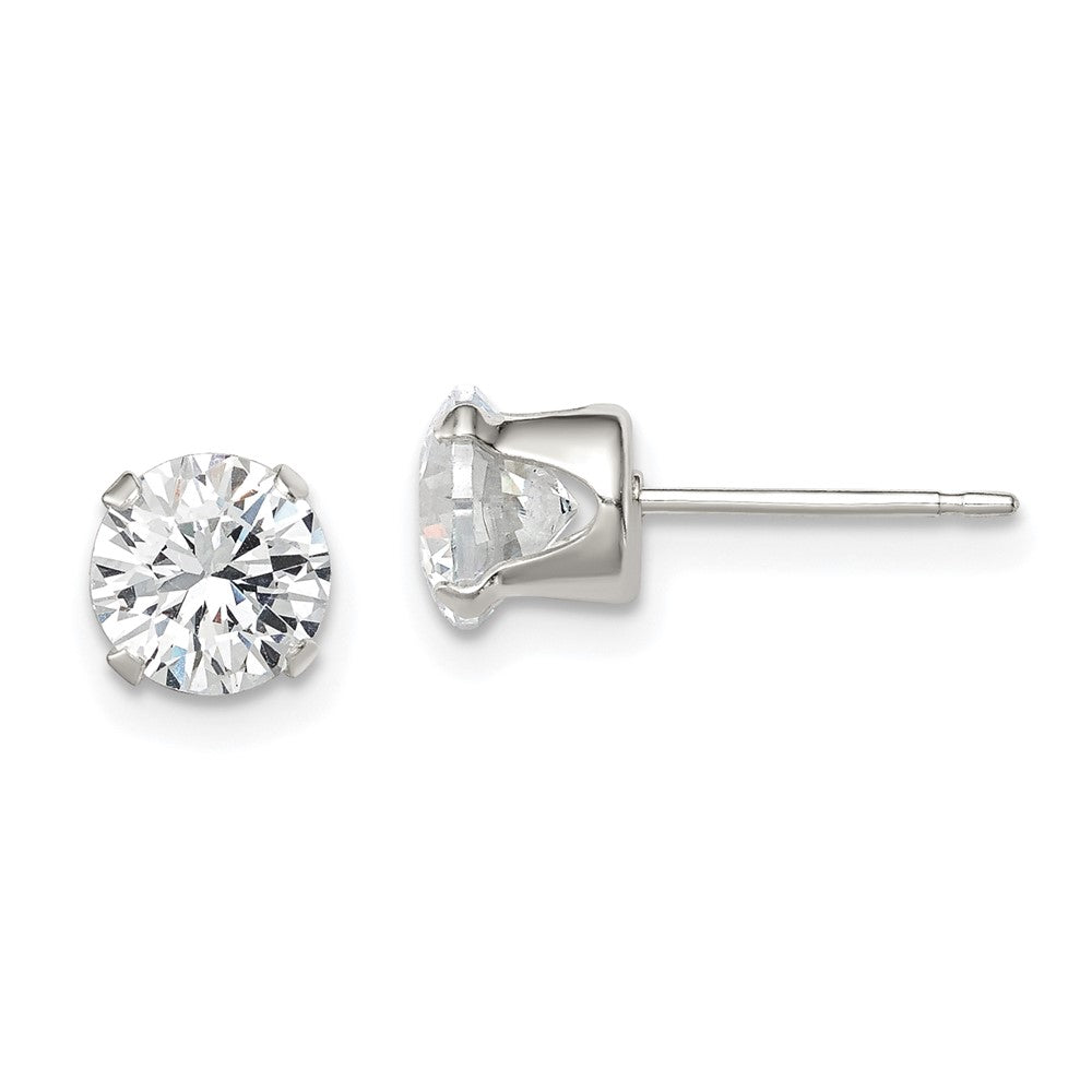 Sterling Silver Round Snap Set CZ Stud Earrings