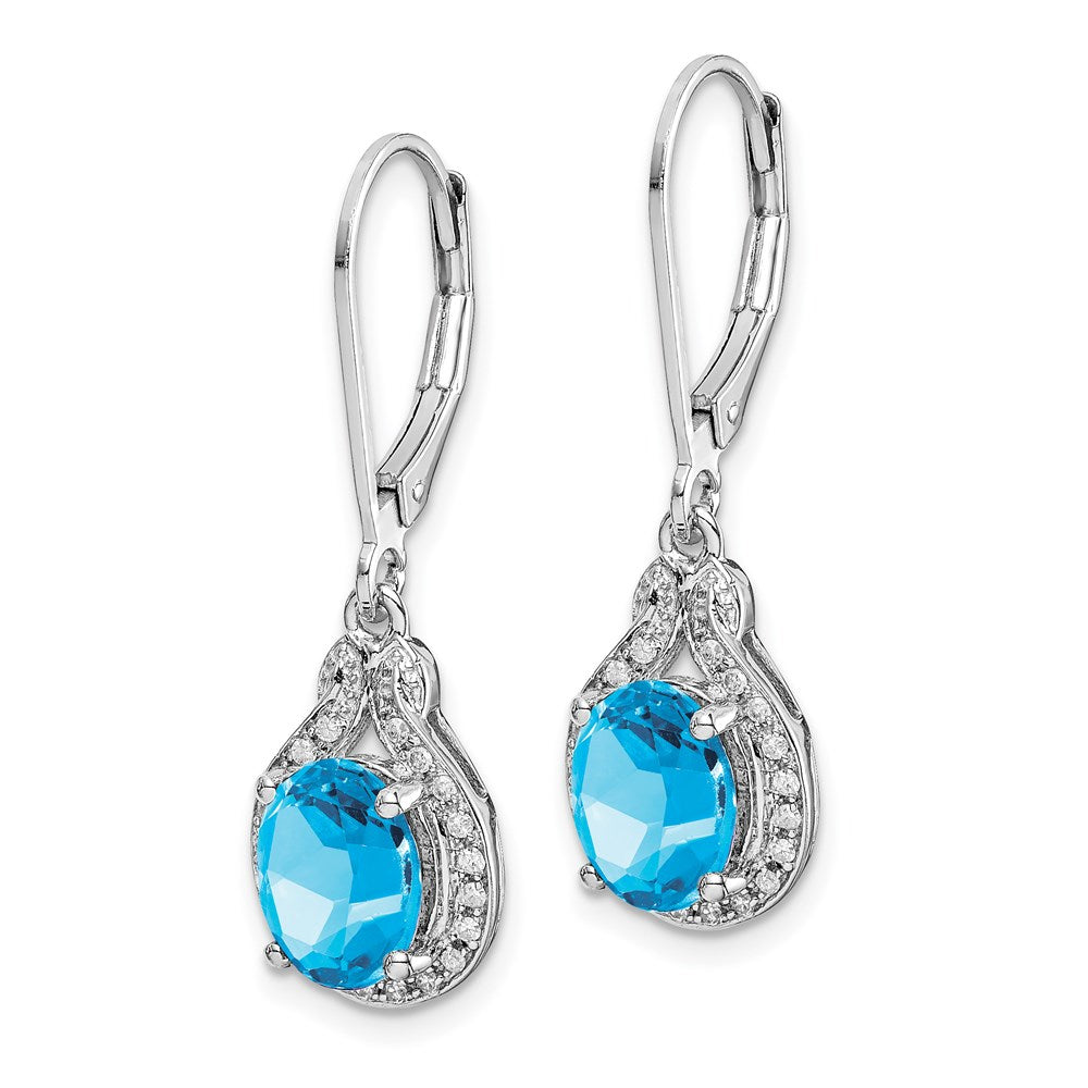 Sterling Silver Rhodium-plated Diamond and Blue Topaz Earrings