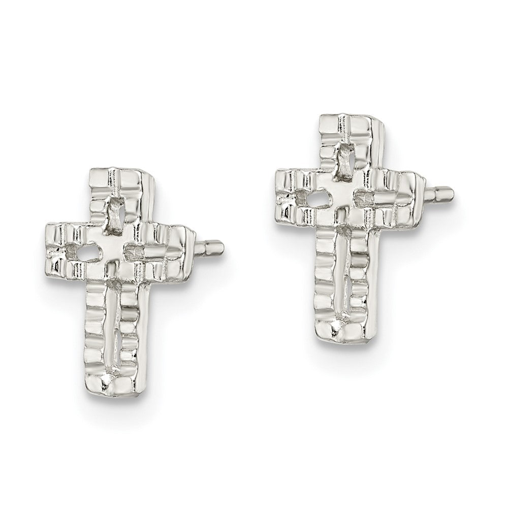 Sterling Silver Polished & Textured Latin Cross Post Earrings