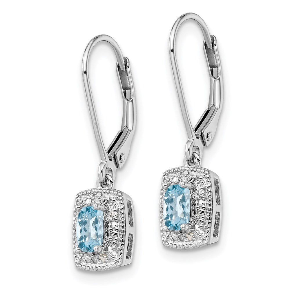 Sterling Silver Rhodium-plated Blue Topaz Diamond Earrings