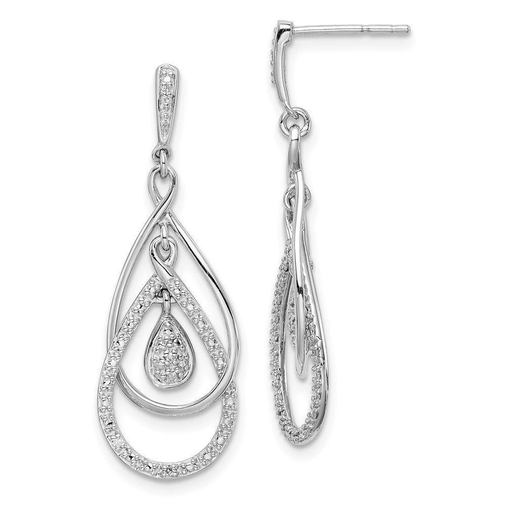 Sterling Silver Rhodium Plated Diamond Post Dangle Earrings