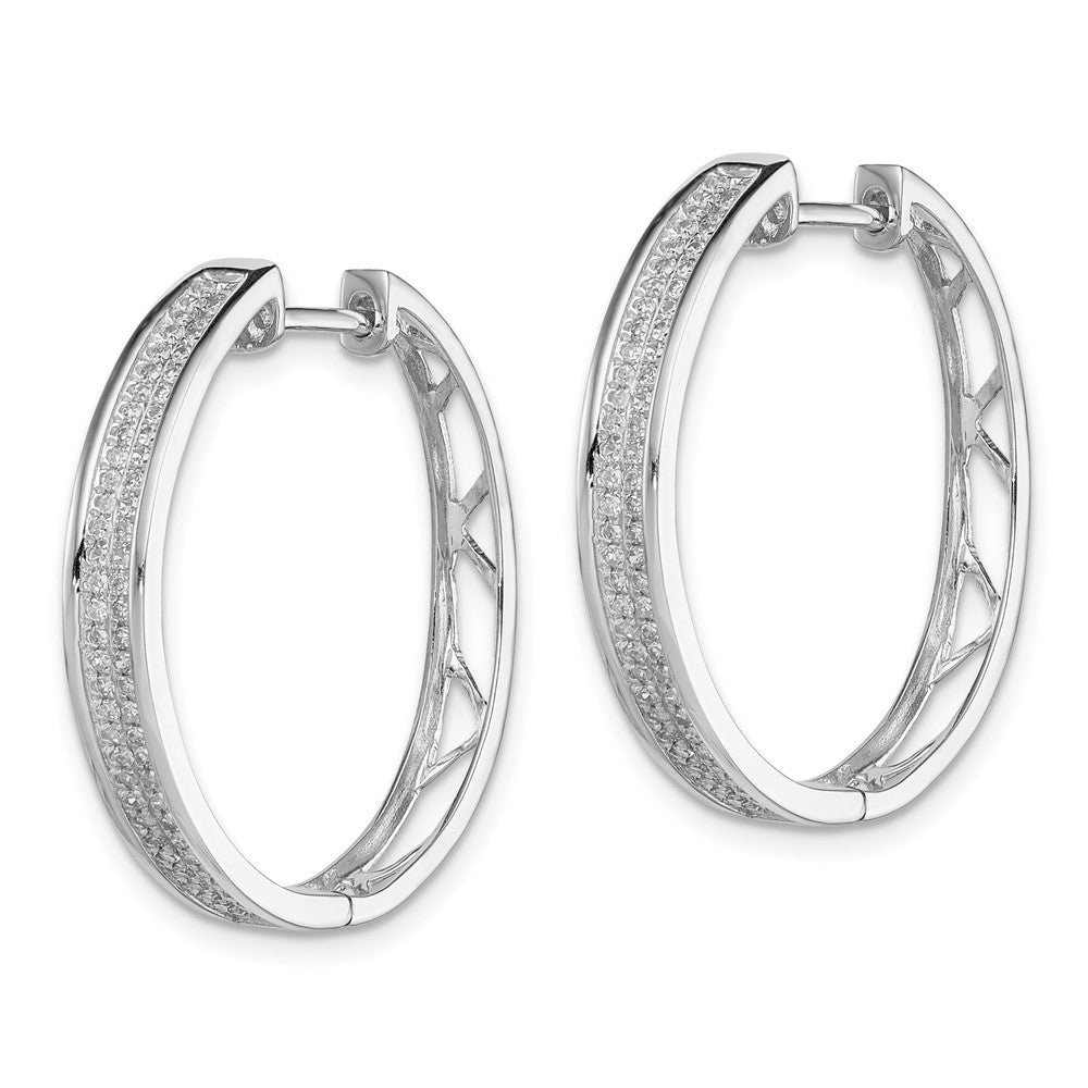 Sterling Silver Rhodium Diam. Round Hinged Hoop Earrings