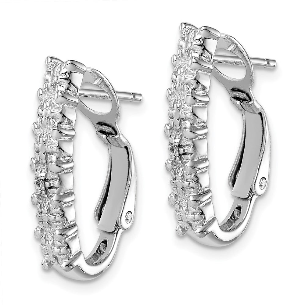 Sterling Silver Rhodium-plated Polished CZ Omega Back J-Hoop Earrings