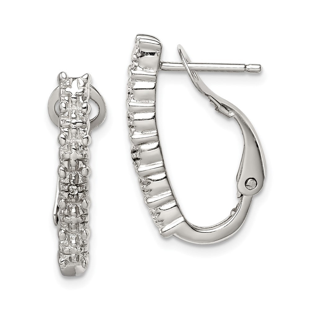 Sterling Silver Rhodium-plated Polished CZ Omega Back J-Hoop Earrings