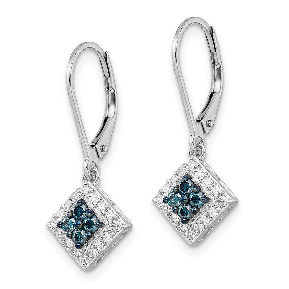 White Night Sterling Silver Rhodium-plated White and Blue Diamond Dangle Leverback Earrings