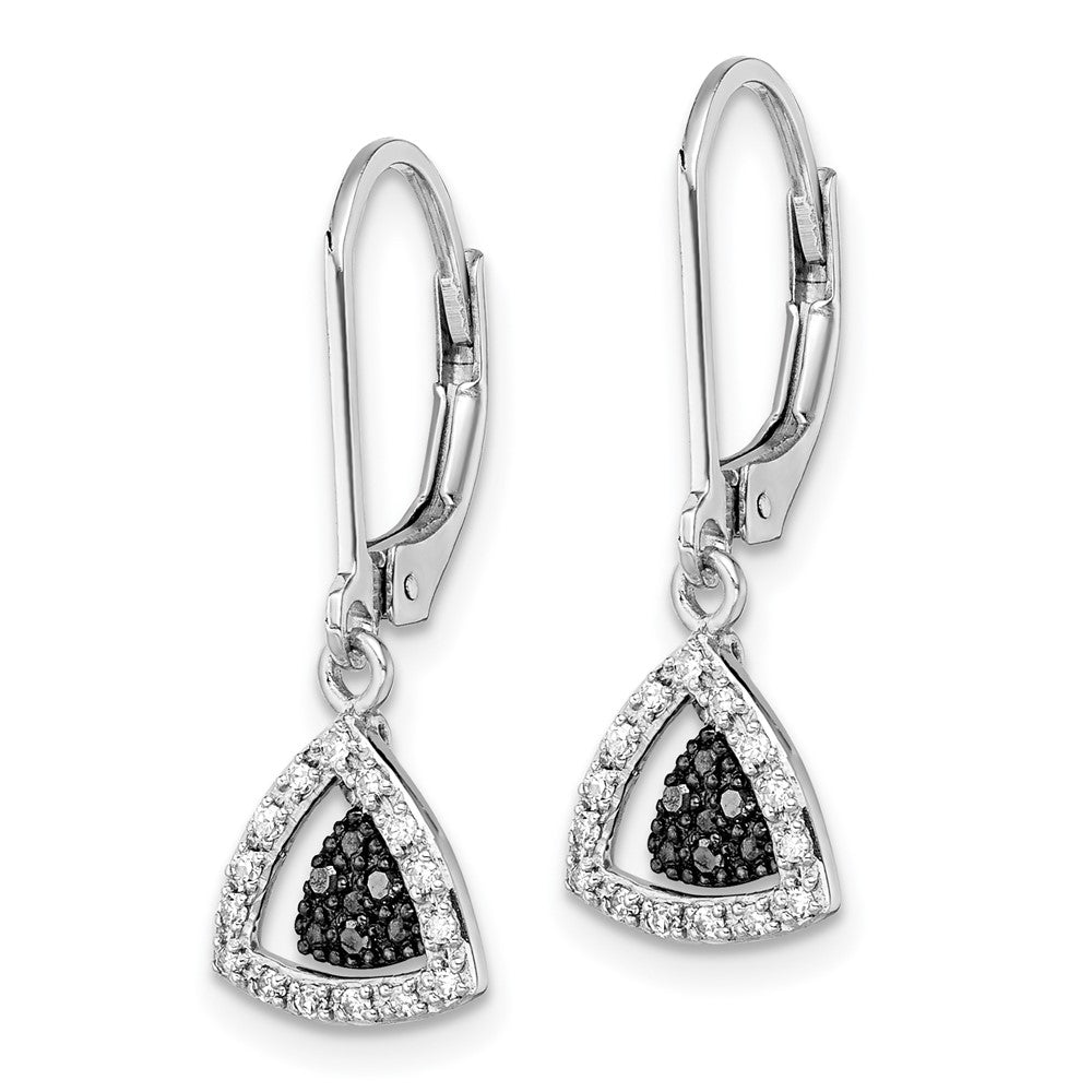 White Night Sterling Silver Rhodium-plated Black and White Diamond Dangle Leverback Earrings