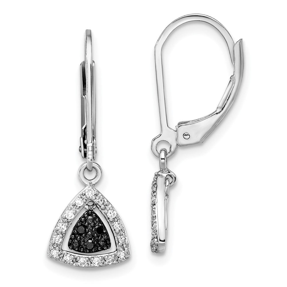 White Night Sterling Silver Rhodium-plated Black and White Diamond Dangle Leverback Earrings