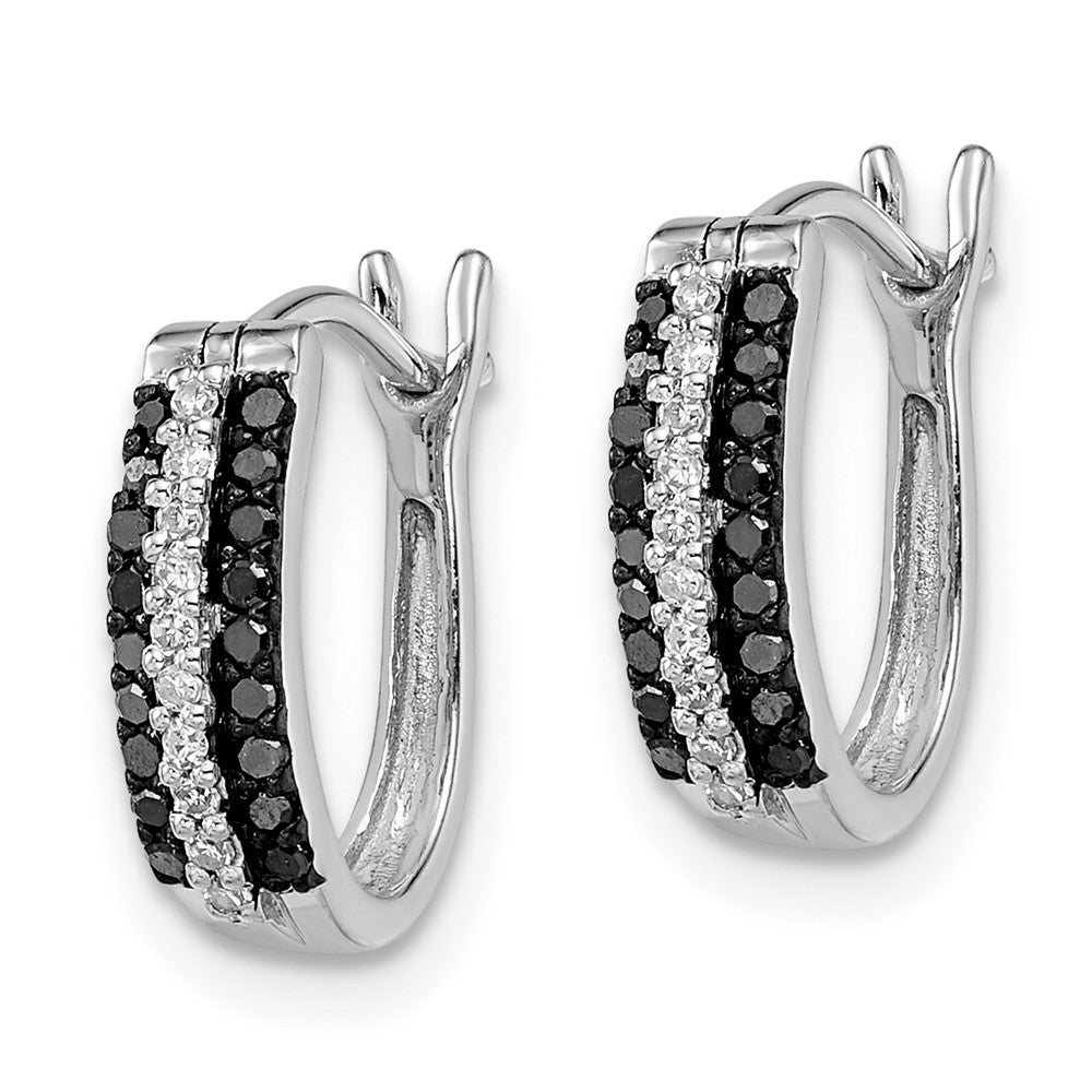 White Night Sterling Silver Rhodium-plated Black and White Diamond Hinged Post Earrings