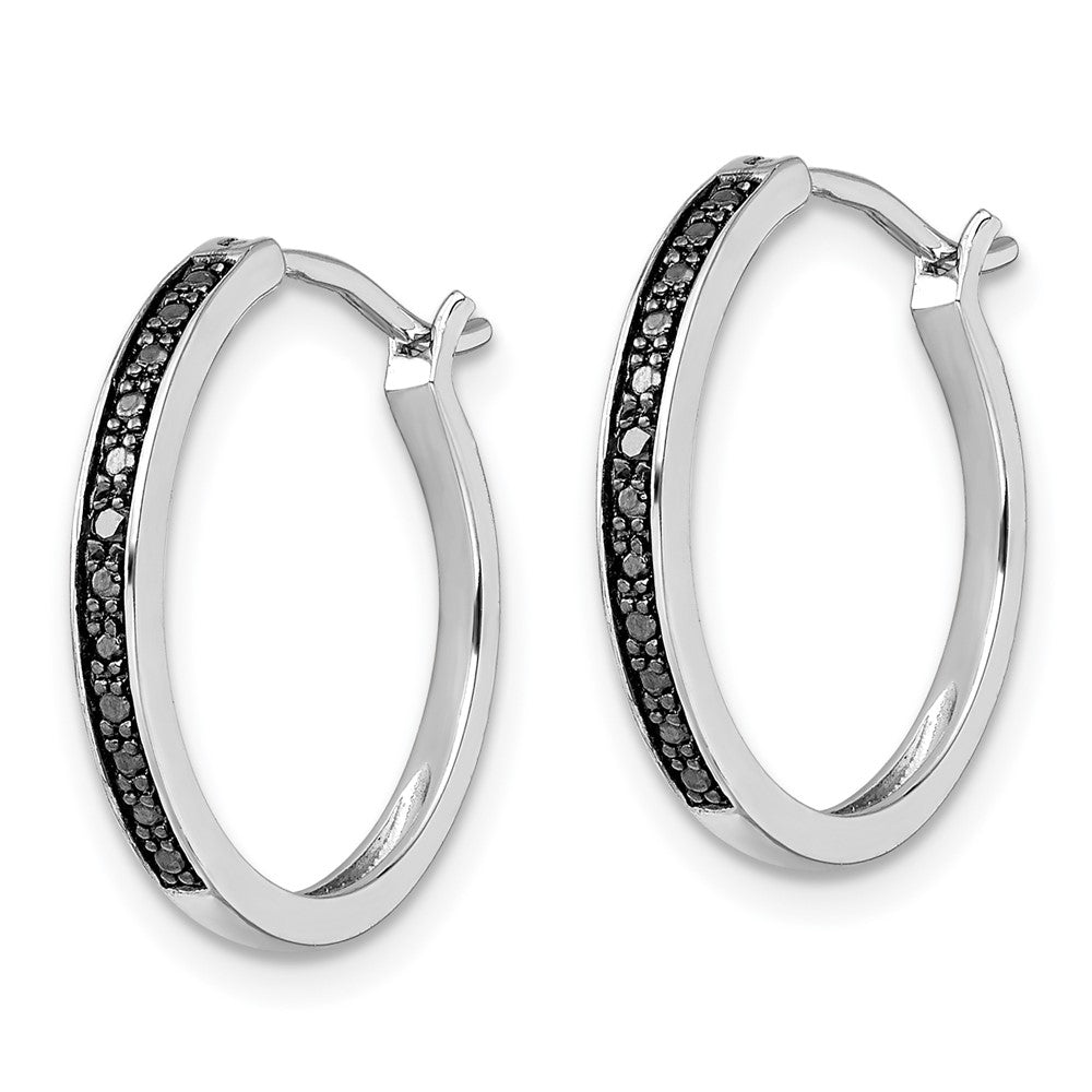 White Night Sterling Silver Rhodium-plated Black Diamond Hoop Earrings