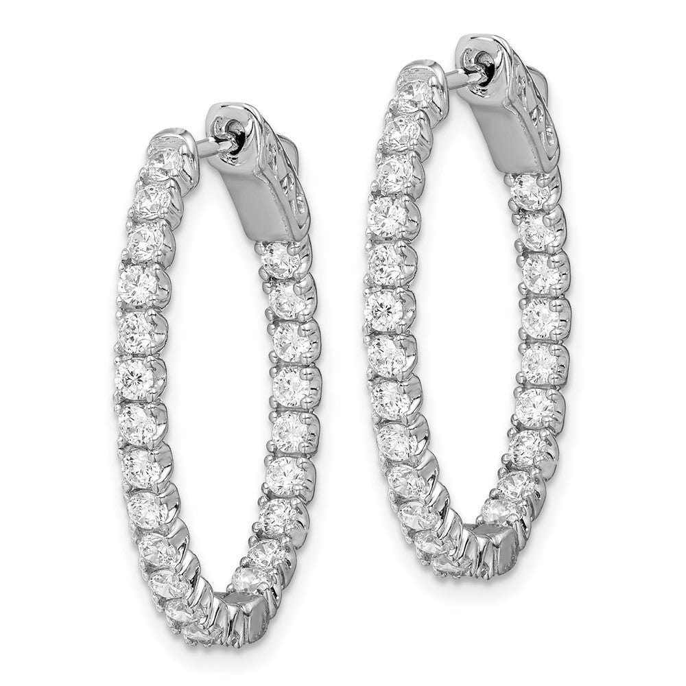 Sterling Shimmer Sterling Silver Rhodium-plated 46 Stone CZ In and Out Oval Hinged Hoop Earrings