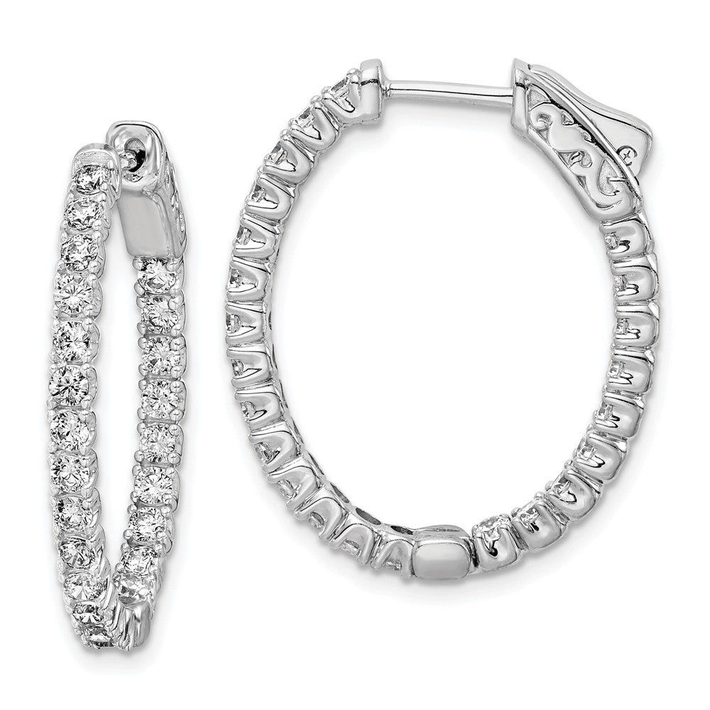 Sterling Shimmer Sterling Silver Rhodium-plated 46 Stone CZ In and Out Oval Hinged Hoop Earrings