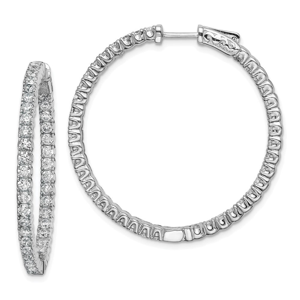 Sterling Shimmer Sterling Silver Rhodium-plated 80 Stone CZ In and Out Round Hinged Hoop Earrings