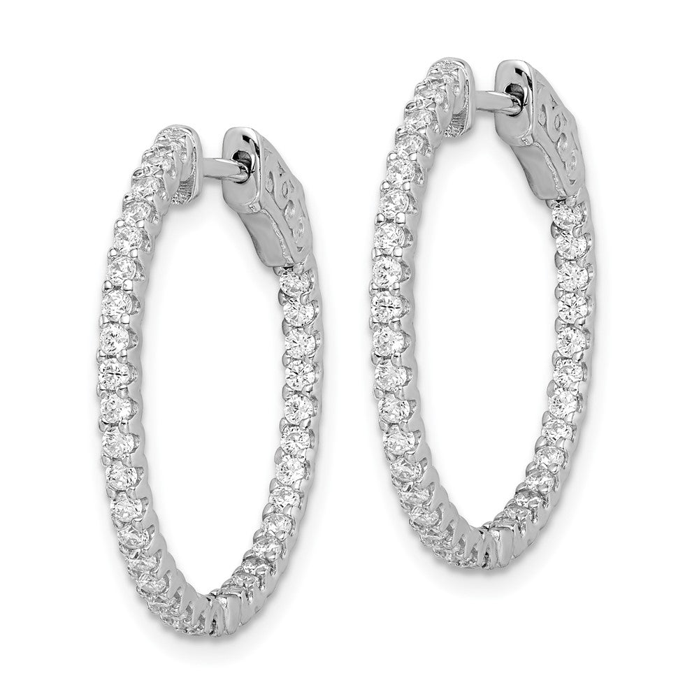 Sterling Shimmer Sterling Silver Rhodium-plated 66 Stone CZ In and Out Round Hinged Hoop Earrings