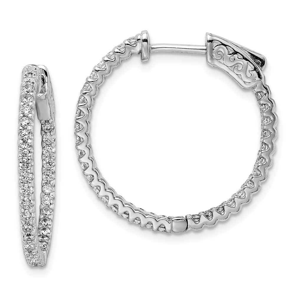 Sterling Shimmer Sterling Silver Rhodium-plated 66 Stone CZ In and Out Round Hinged Hoop Earrings