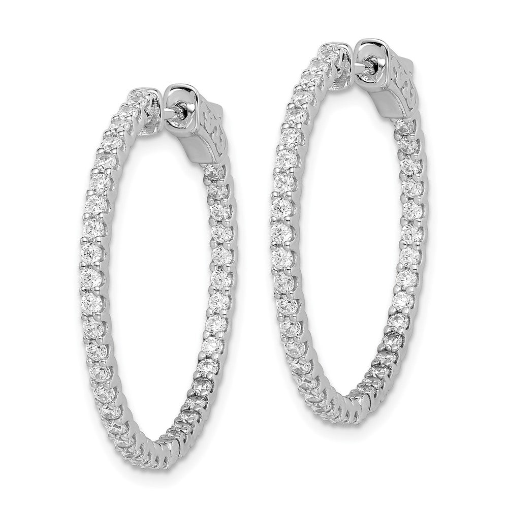 Sterling Shimmer Sterling Silver Rhodium-plated 74 Stone CZ In and Out Round Hinged Hoop Earrings