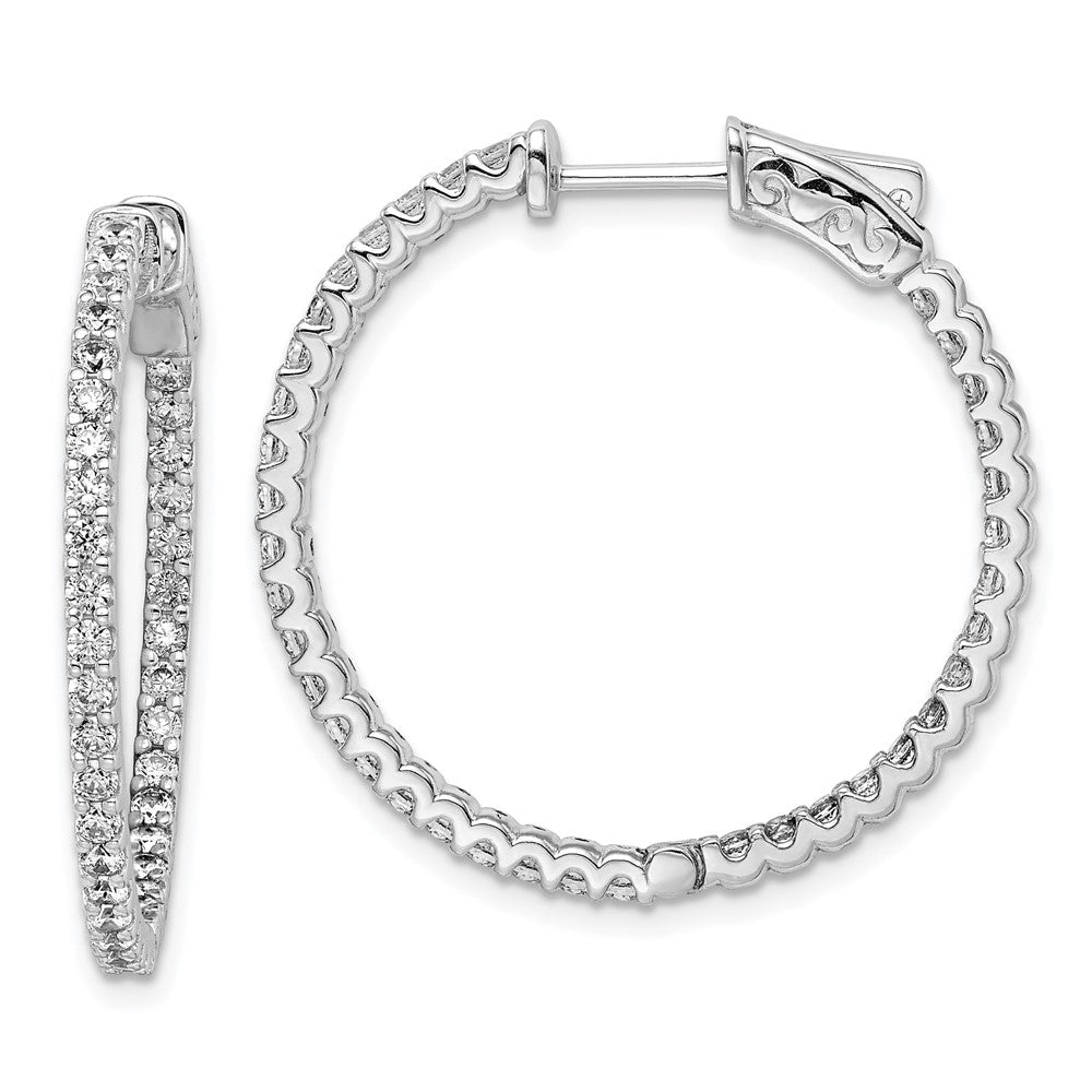 Sterling Shimmer Sterling Silver Rhodium-plated 74 Stone CZ In and Out Round Hinged Hoop Earrings