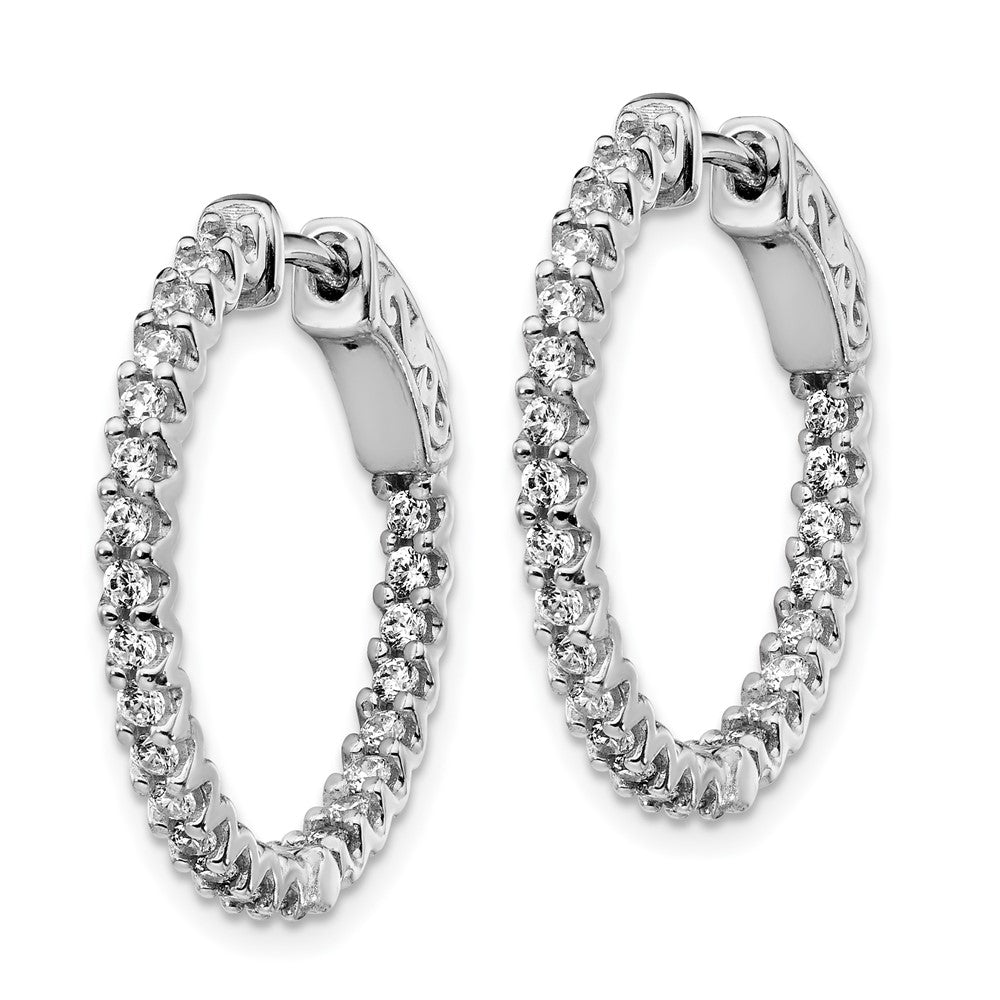 Sterling Shimmer Sterling Silver Rhodium-plated 48 Stone CZ In and Out Round Hinged Hoop Earrings