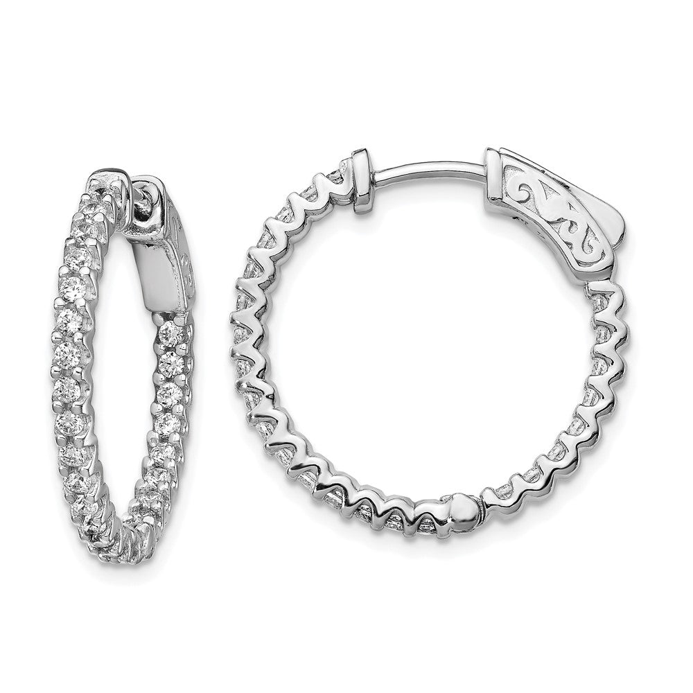 Sterling Shimmer Sterling Silver Rhodium-plated 48 Stone CZ In and Out Round Hinged Hoop Earrings