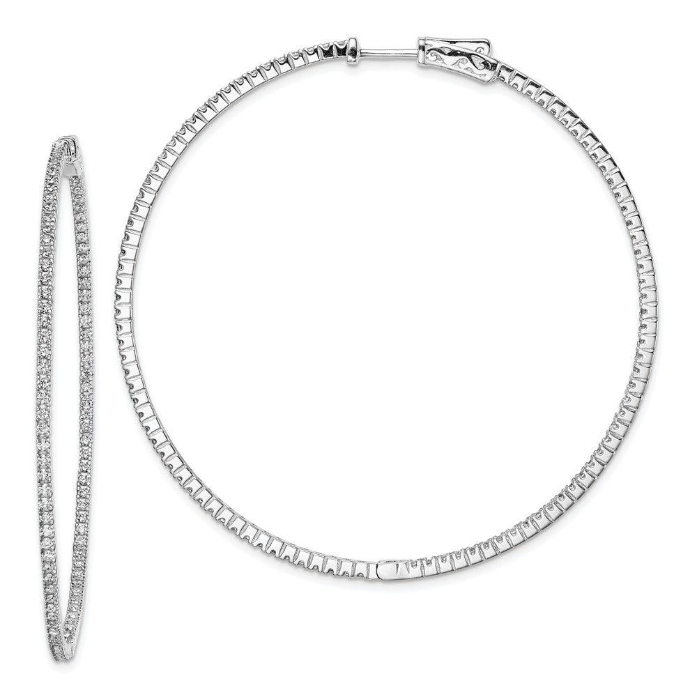 Sterling Shimmer Sterling Silver Rhodium-plated 194 Stone CZ In and Out Round Hinged Hoop Earrings