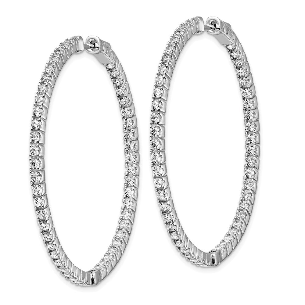 Sterling Shimmer Sterling Silver Rhodium-plated 100 Stone CZ In and Out Round Hinged Hoop Earrings