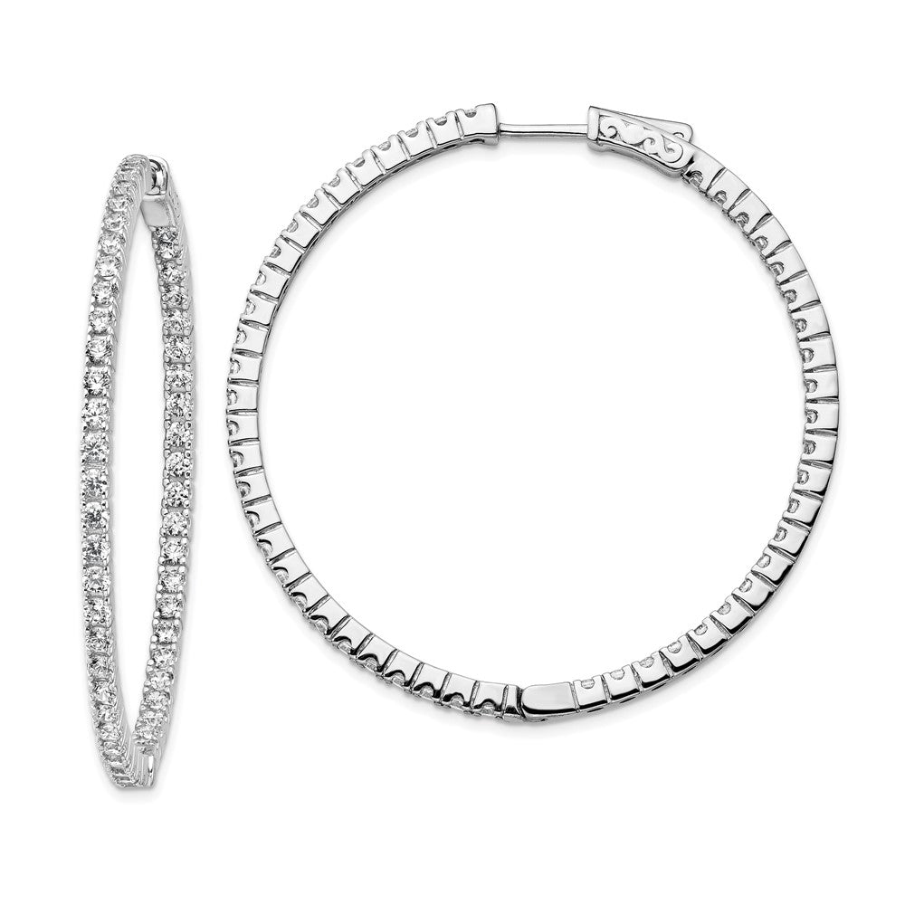 Sterling Shimmer Sterling Silver Rhodium-plated 100 Stone CZ In and Out Round Hinged Hoop Earrings