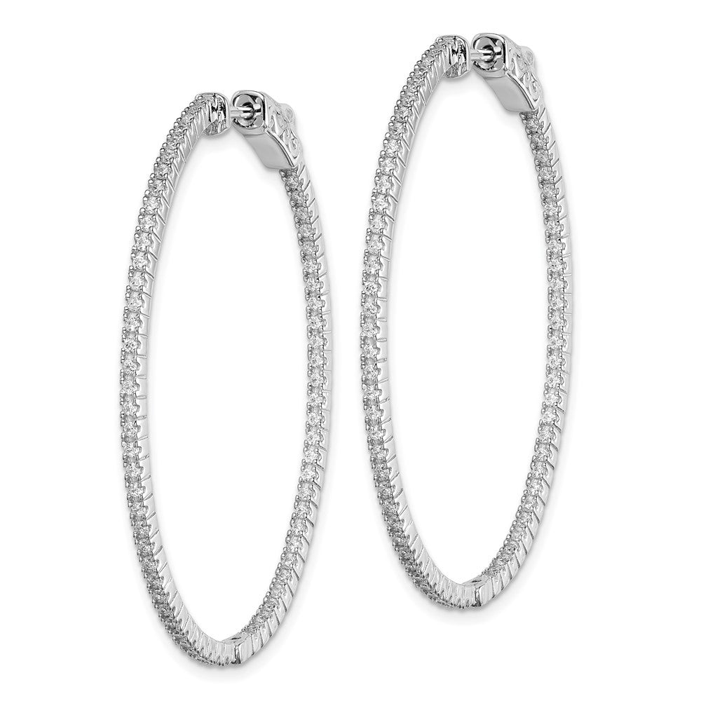 Sterling Shimmer Sterling Silver Rhodium-plated 132 Stone CZ In and Out Oval Hinged Hoop Earrings