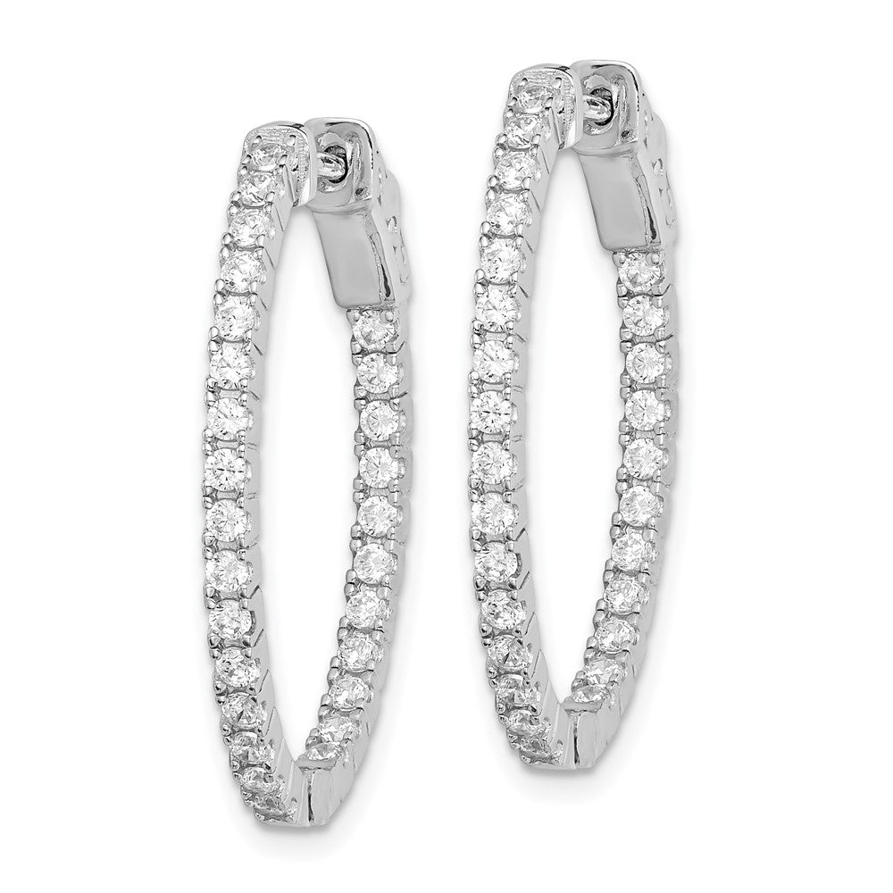 Sterling Shimmer Sterling Silver Rhodium-plated 54 Stone CZ In and Out Oval Hinged Hoop Earrings