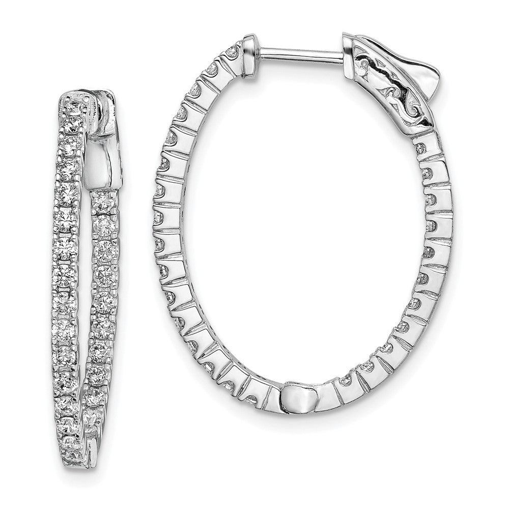 Sterling Shimmer Sterling Silver Rhodium-plated 54 Stone CZ In and Out Oval Hinged Hoop Earrings