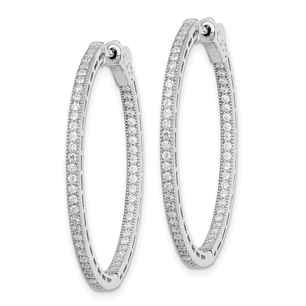 Sterling Shimmer Sterling Silver Rhodium-plated 118 Stone CZ In and Out Round Hinged Hoop Earrings