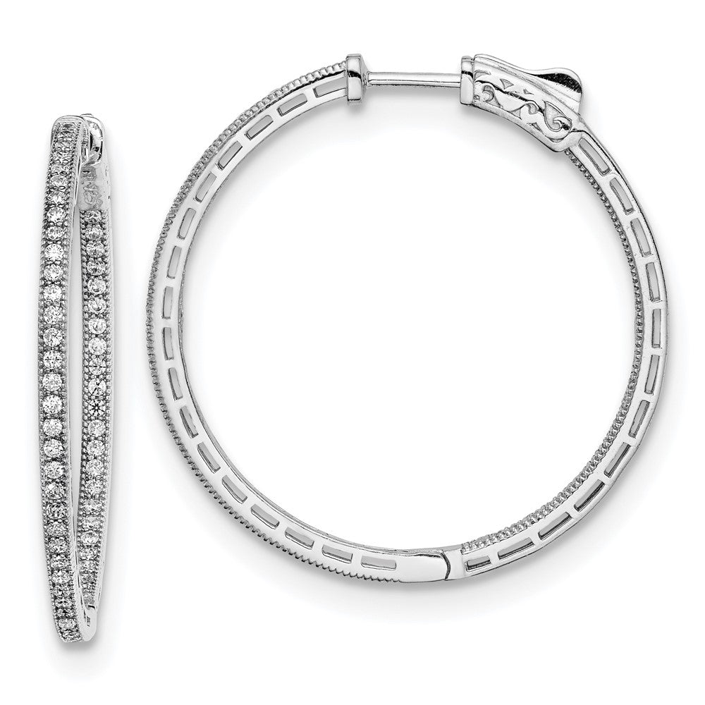 Sterling Shimmer Sterling Silver Rhodium-plated 118 Stone CZ In and Out Round Hinged Hoop Earrings