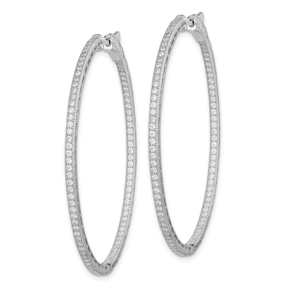 Sterling Shimmer Sterling Silver Rhodium-plated 176 Stone CZ In and Out Round Hinged Hoop Earrings