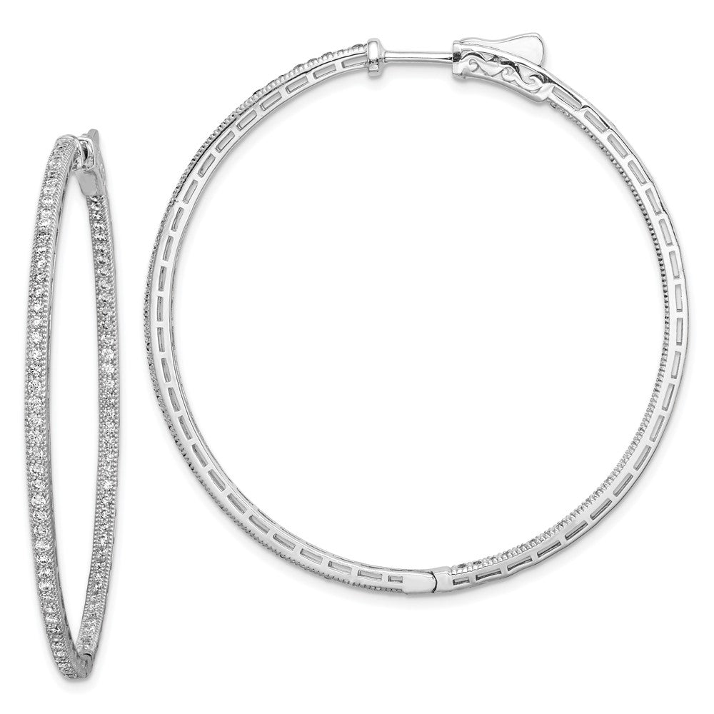 Sterling Shimmer Sterling Silver Rhodium-plated 176 Stone CZ In and Out Round Hinged Hoop Earrings