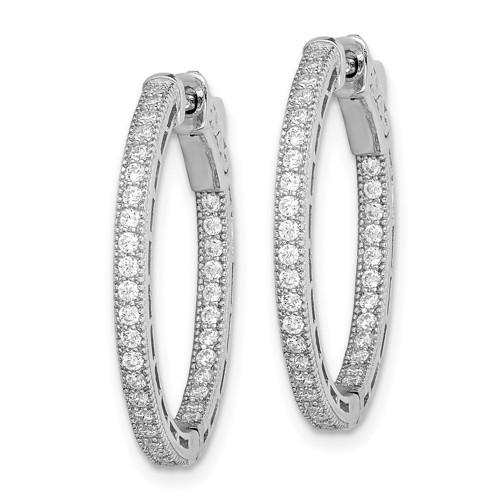Sterling Shimmer Sterling Silver Rhodium-plated 68 Stone CZ In and Out Round Hinged Hoop Earrings
