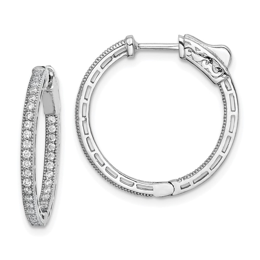 Sterling Shimmer Sterling Silver Rhodium-plated 68 Stone CZ In and Out Round Hinged Hoop Earrings