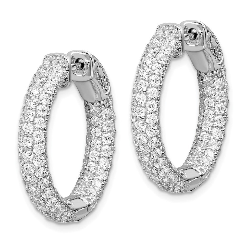 Sterling Shimmer Sterling Silver Rhodium-plated 148 Stone PavÂ CZ In and Out Round Hinged Hoop Earrings
