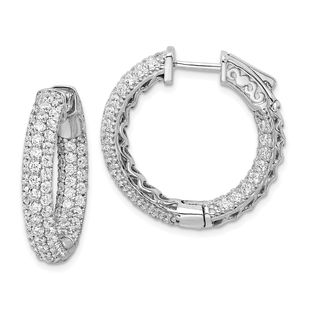 Sterling Shimmer Sterling Silver Rhodium-plated 148 Stone PavÂ CZ In and Out Round Hinged Hoop Earrings