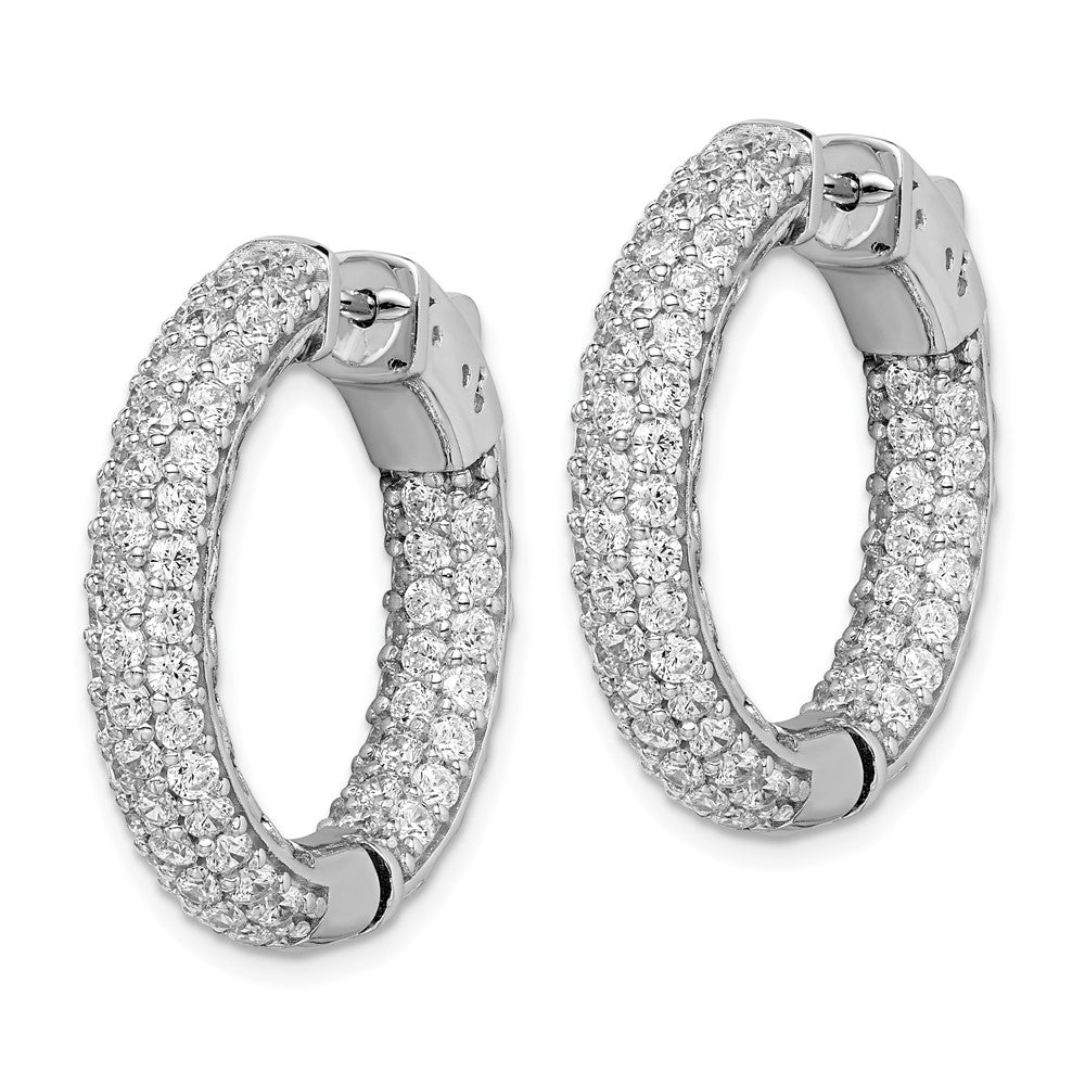 Sterling Shimmer Sterling Silver Rhodium-plated 136 Stone Pav√á CZ In and Out Round Hinged Hoop Earrings