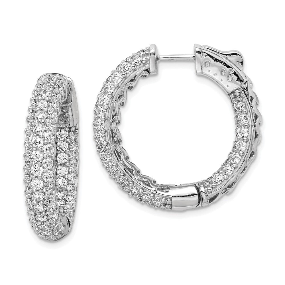 Sterling Shimmer Sterling Silver Rhodium-plated 136 Stone Pav√á CZ In and Out Round Hinged Hoop Earrings