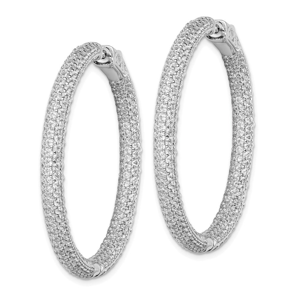 Sterling Shimmer Sterling Silver Rhodium-plated 380 Stone PavÂ CZ In and Out Round Hinged Hoop Earrings