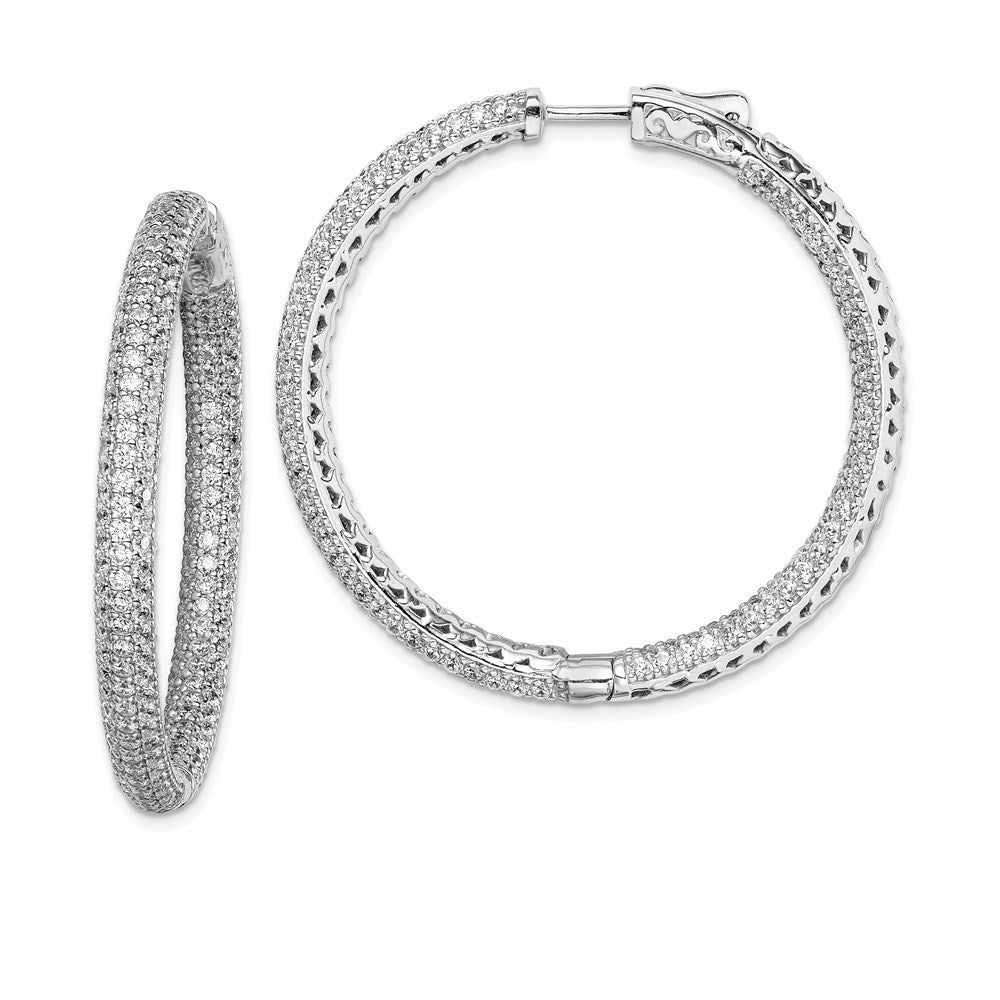 Sterling Shimmer Sterling Silver Rhodium-plated 380 Stone PavÂ CZ In and Out Round Hinged Hoop Earrings