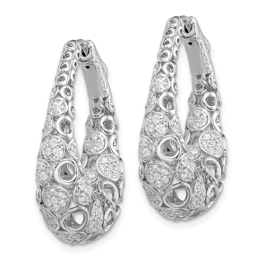 Sterling Shimmer Sterling Silver Rhodium-plated 162 Stone Accent PavÂ - CZ Oval Hinged Hoop Earrings