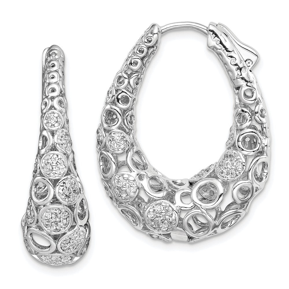 Sterling Shimmer Sterling Silver Rhodium-plated 162 Stone Accent PavÂ - CZ Oval Hinged Hoop Earrings